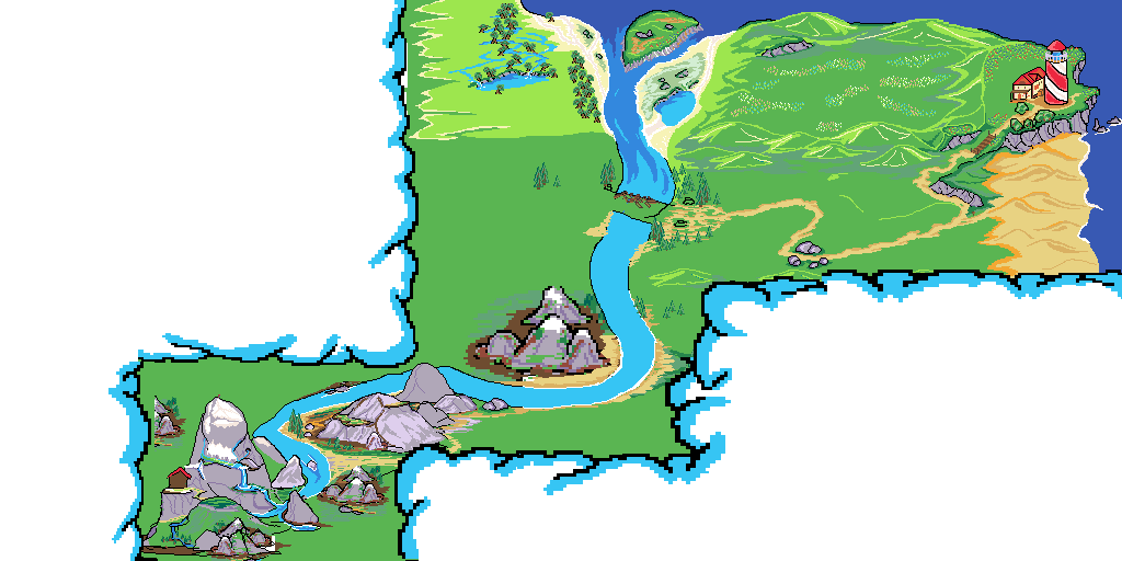 Pixel art overworld map of MonsterWildlands